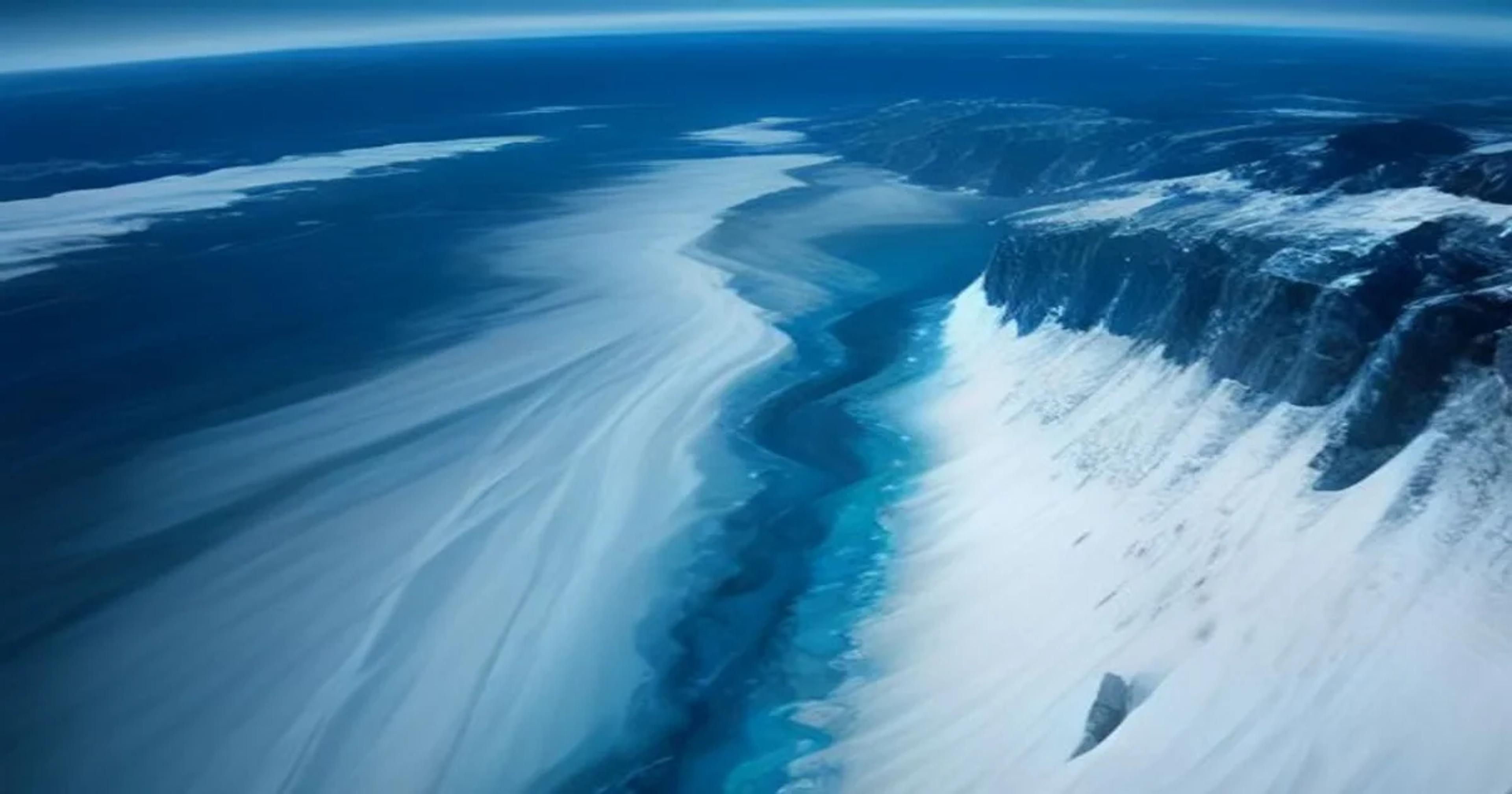 An advanced drone scanning a remote arctic glacier for scientific climate research data.