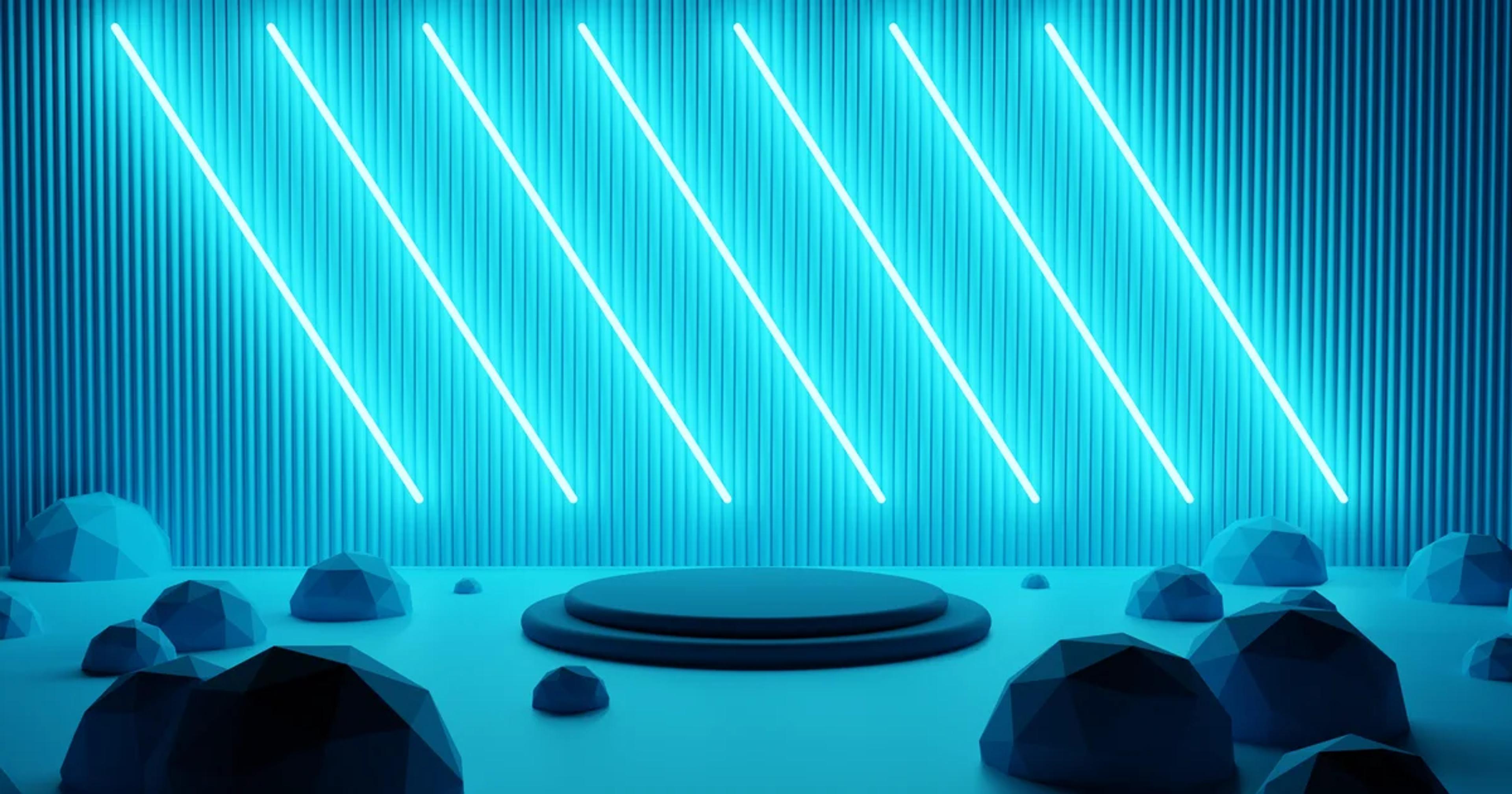 An advanced AI-integrated therapy room featuring glowing sound wave visualizations for patient treatment.