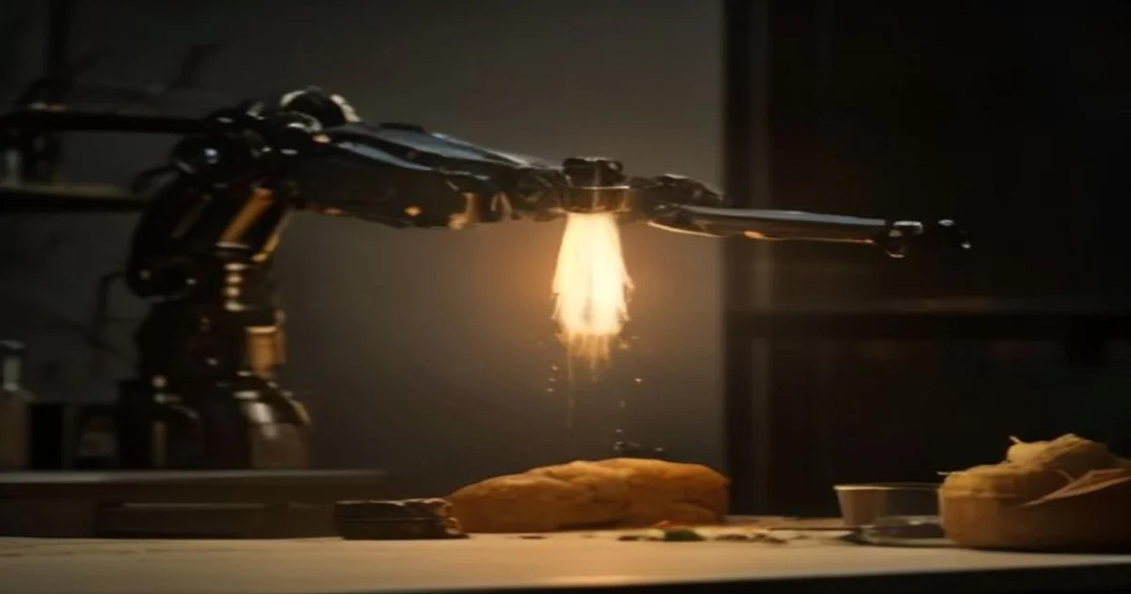 Advanced robotics integrating ancient cooking techniques in a professional kitchen environment.