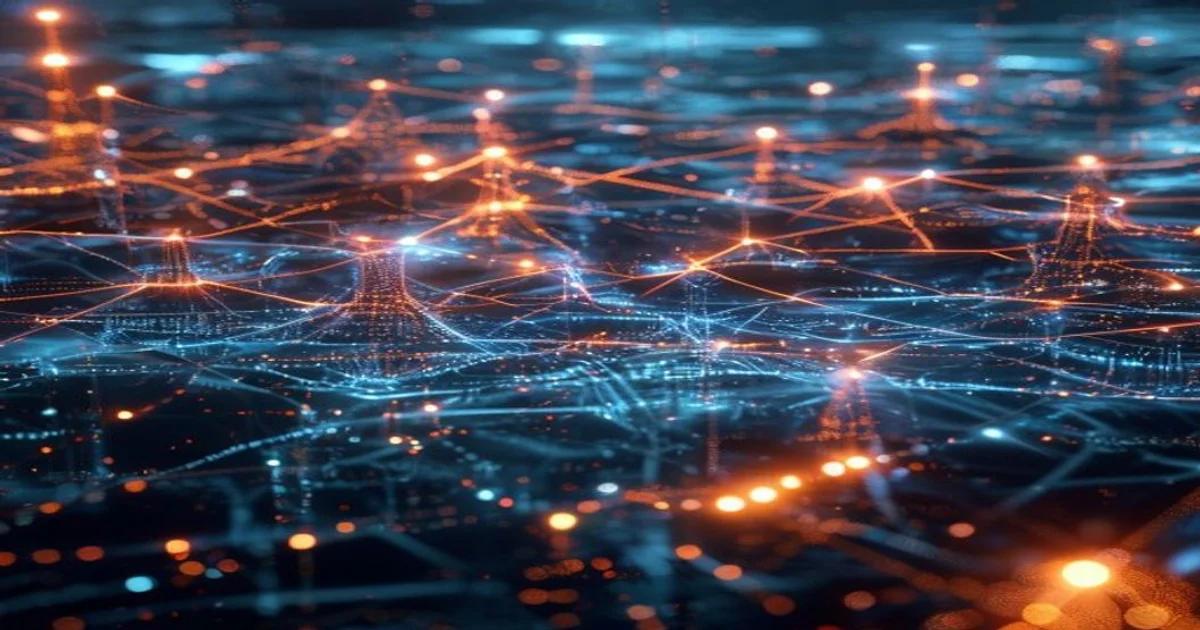 A sophisticated digital interface displaying AI algorithms protecting global electrical power grid infrastructure from cyber threats.