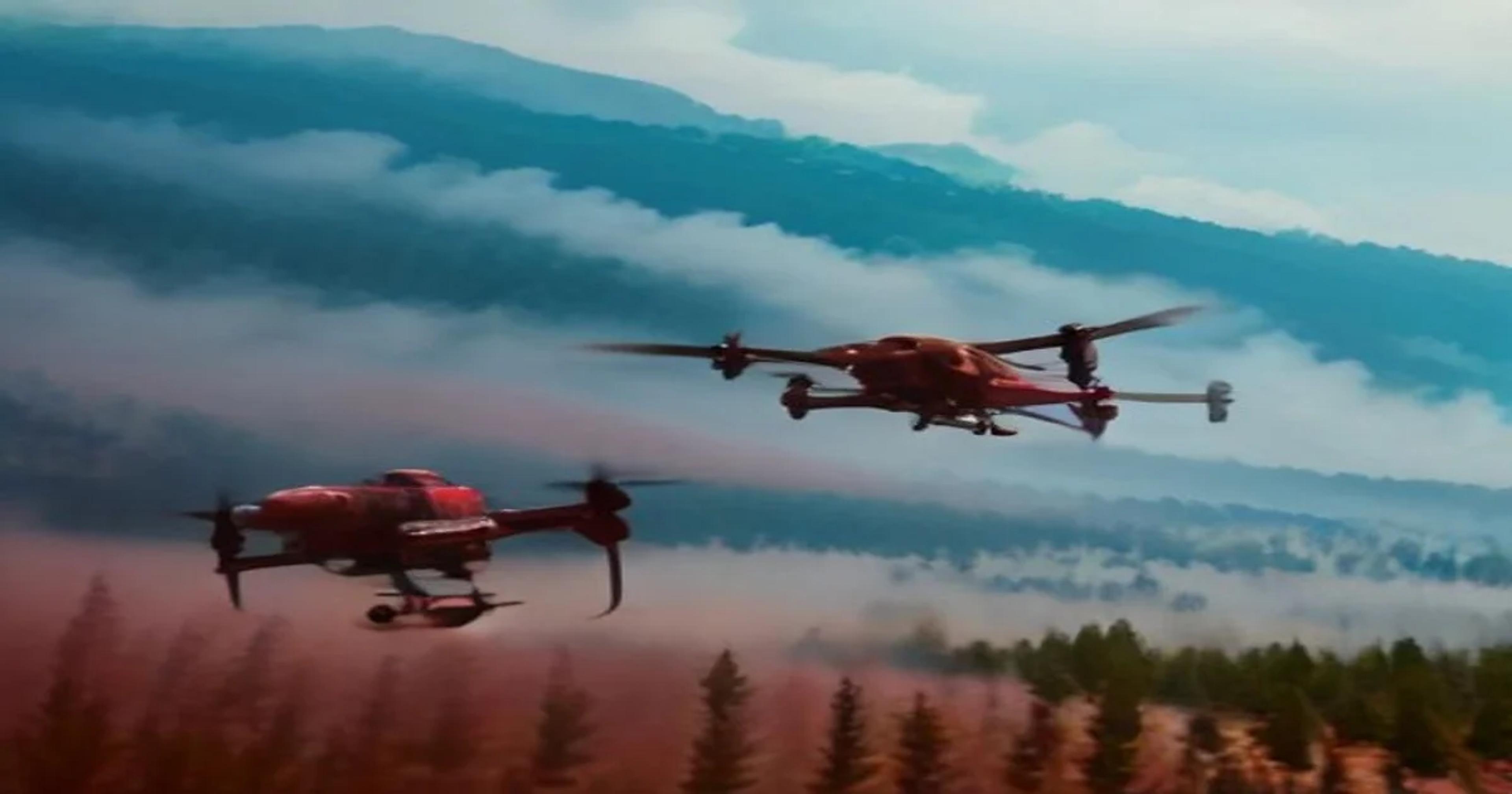 Autonomous drones patrolling a forest canopy using infrared sensors to detect early wildfire sparks.