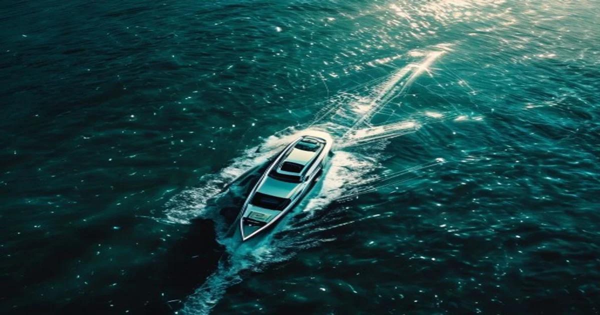 An advanced AI-powered boat interface monitoring marine life migration patterns in real-time on a digital display.
