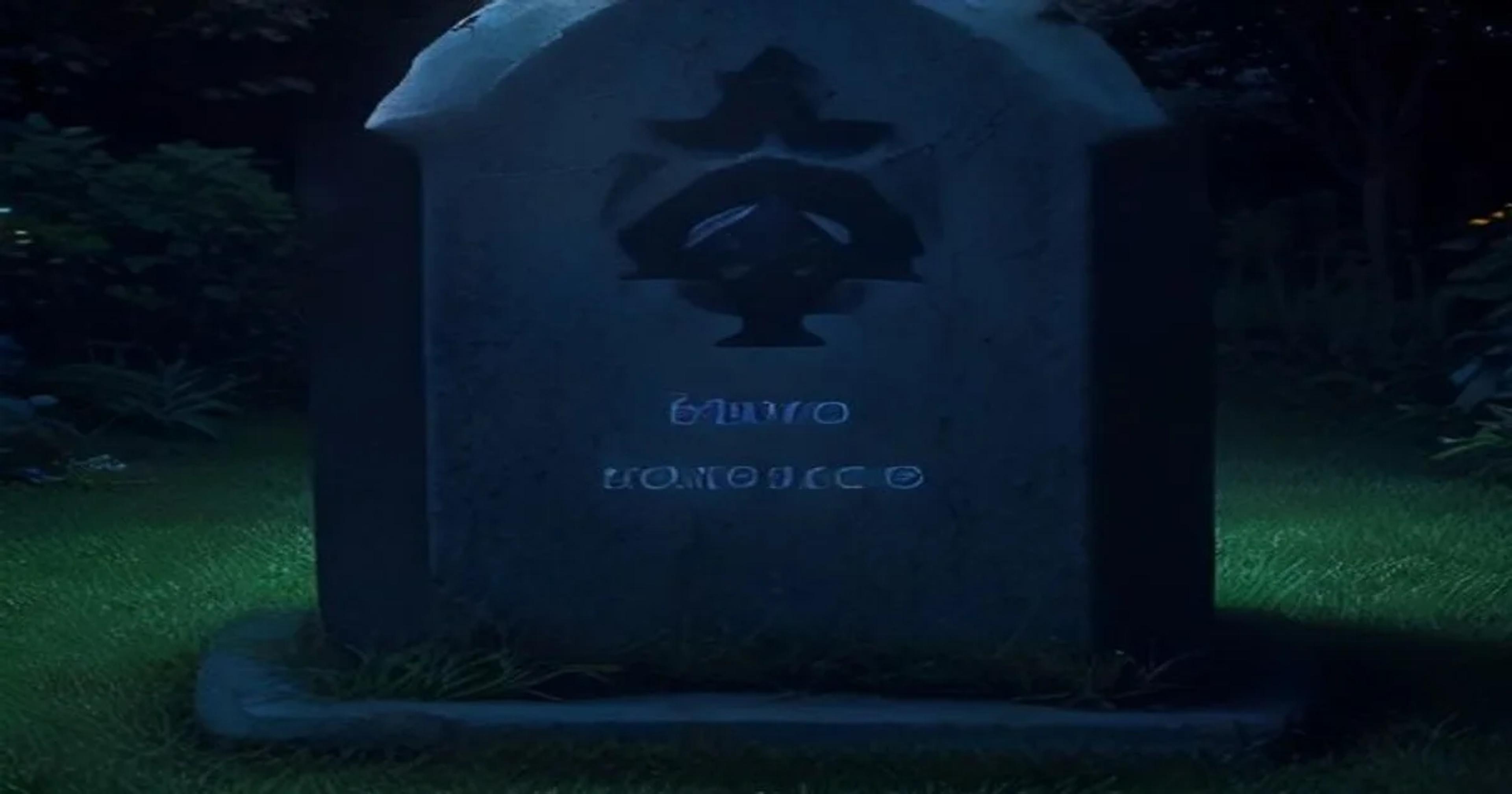 An illuminated digital monument displaying adaptive typographic tributes in a serene, modern memorial garden at sunset.