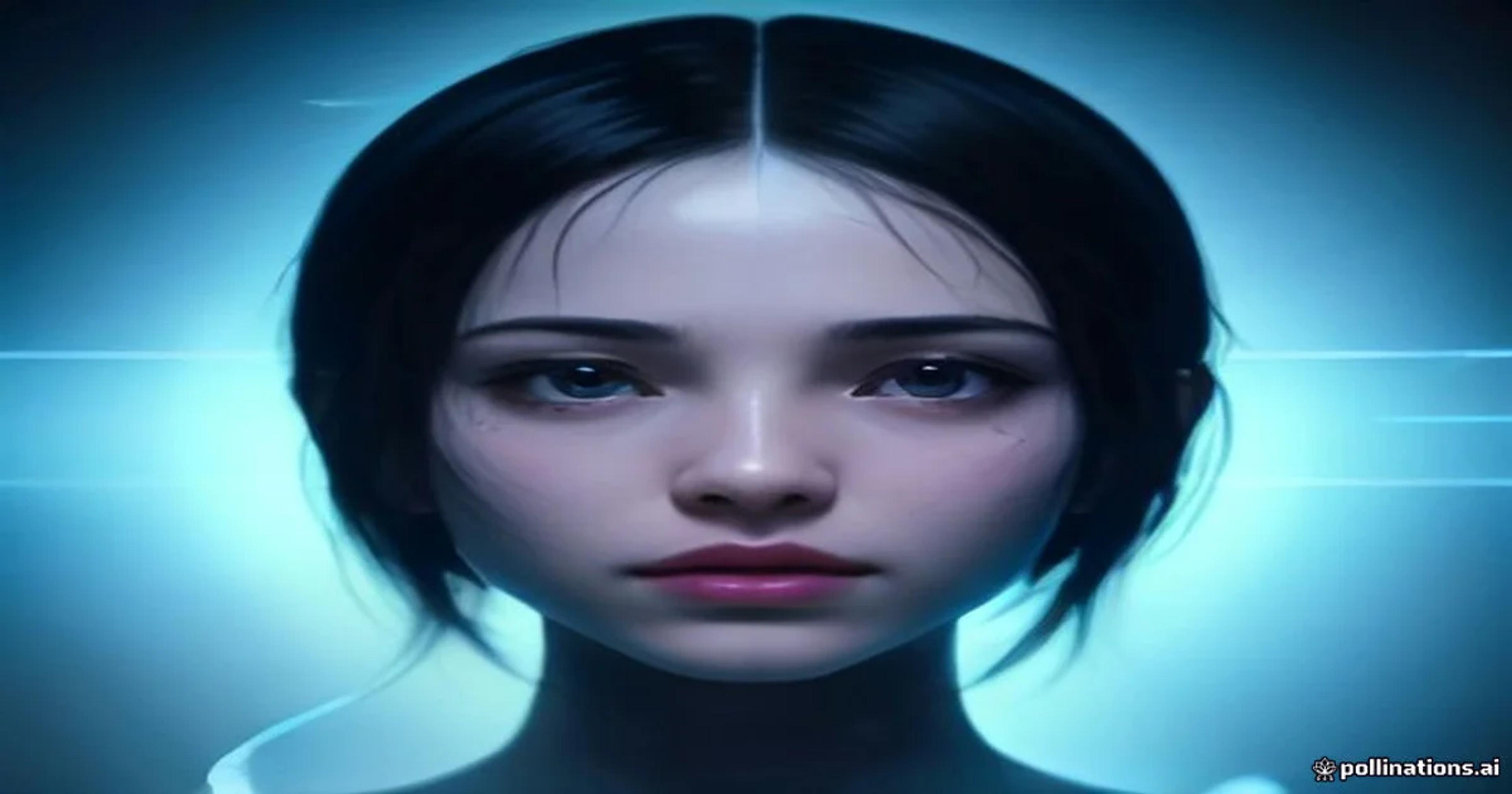 A futuristic neural network scanning a face for signs of deepfake manipulation.