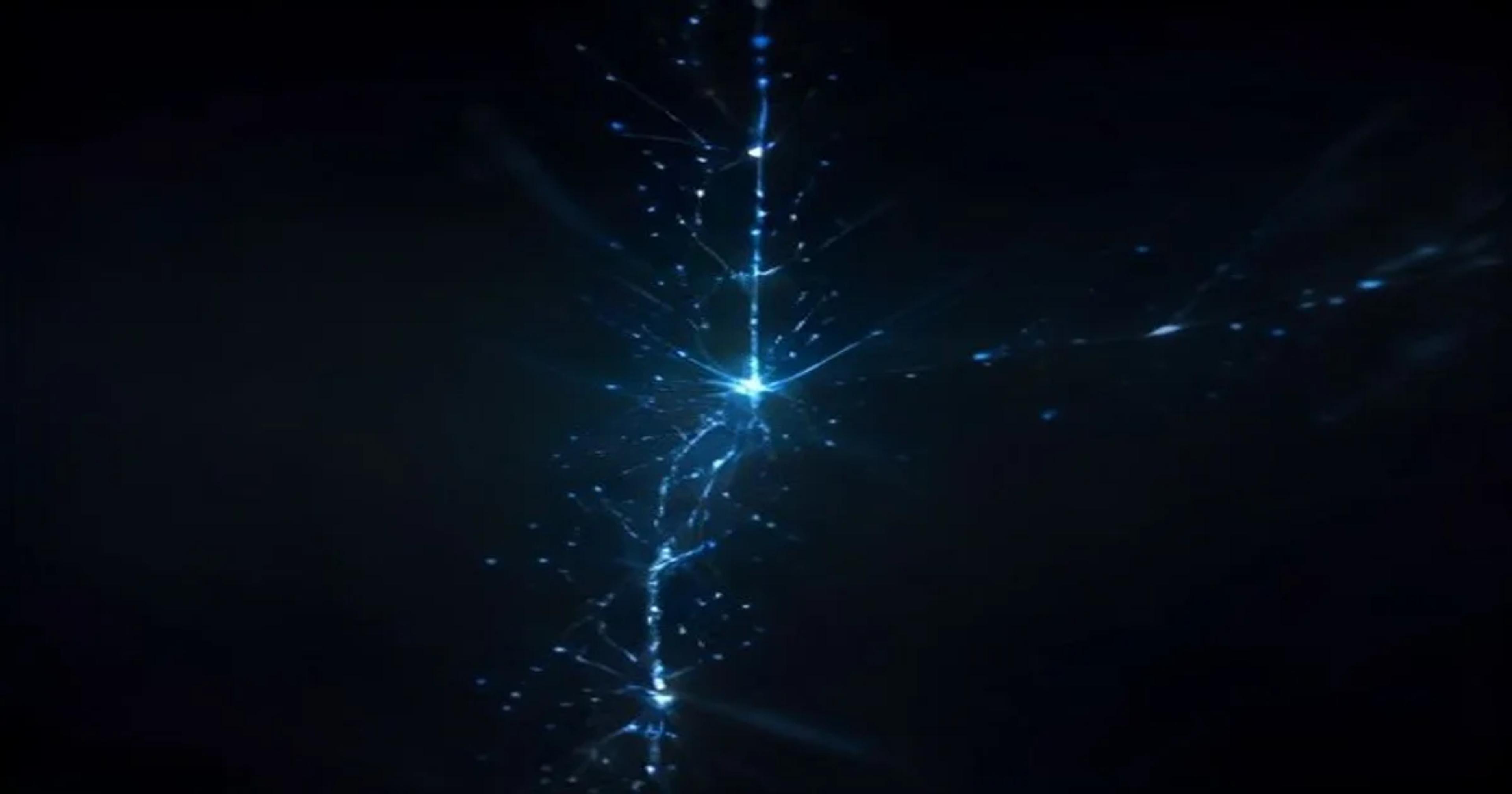A futuristic digital visualization of DNA sequences forming a genealogical network for forensic analysis.