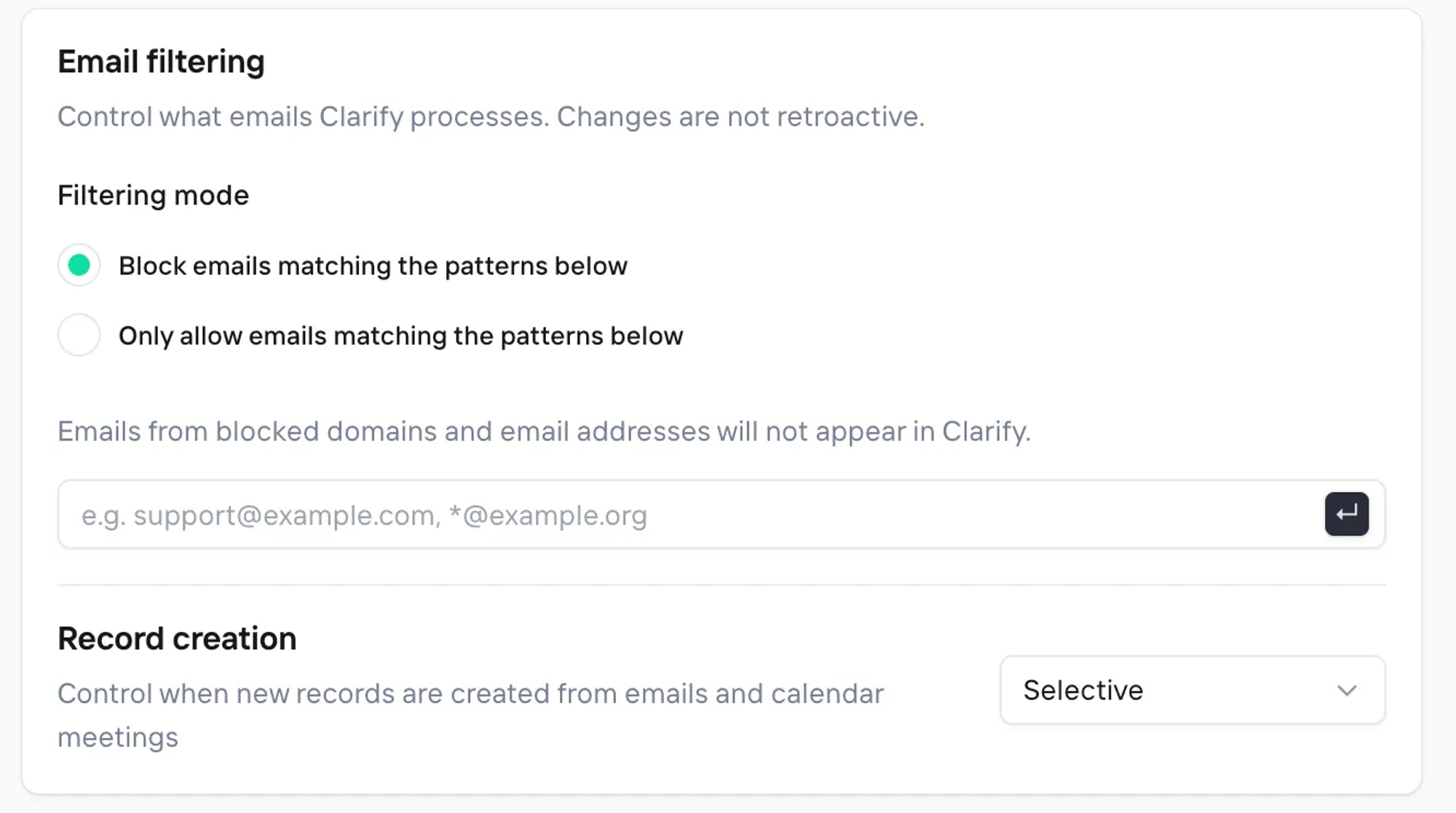 Block list and record settings