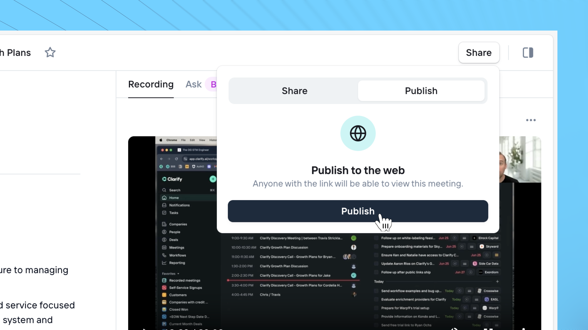Publish meetings to a public web link