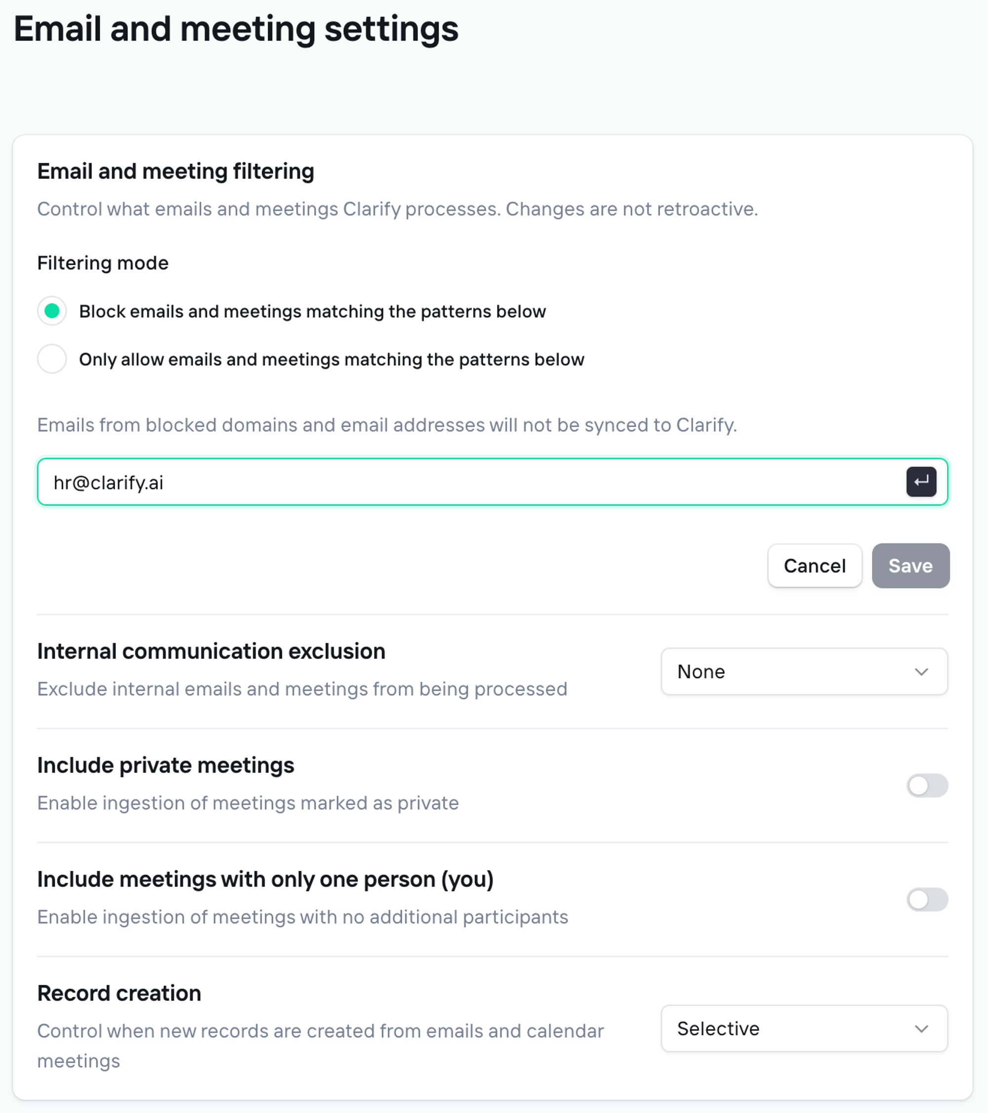 Email and meeting settings