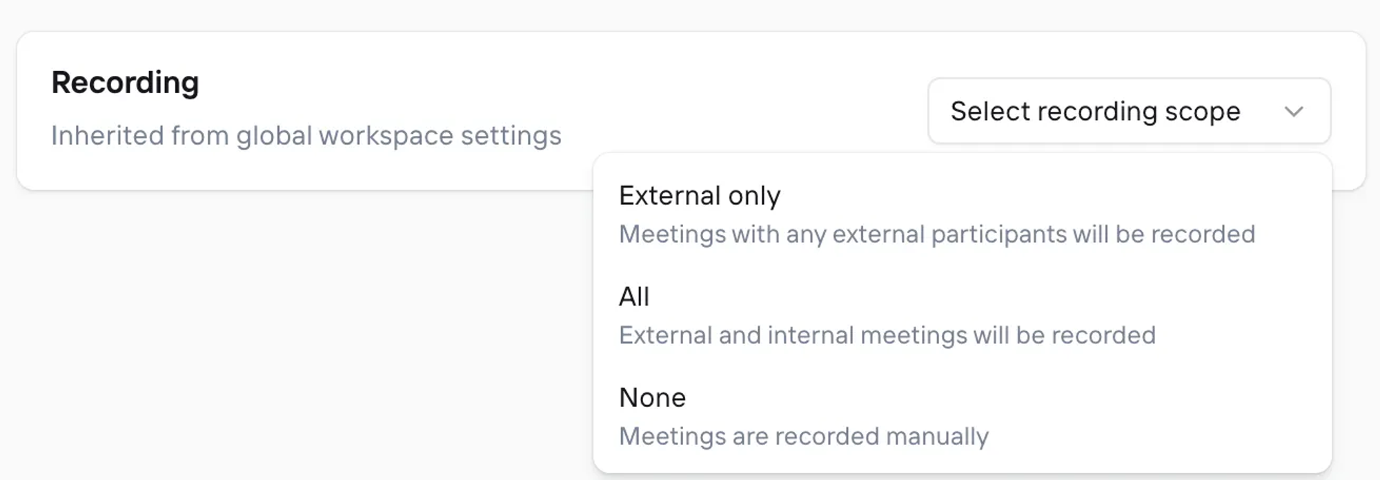 Global meeting recording setting