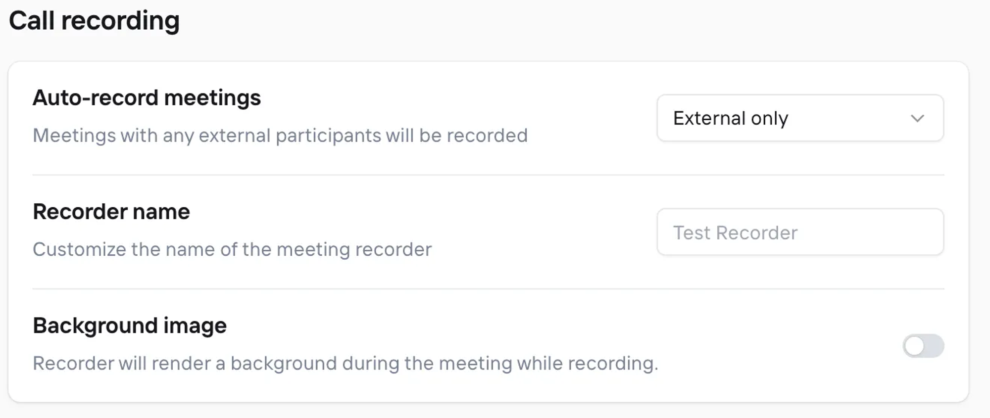 Call recording settings