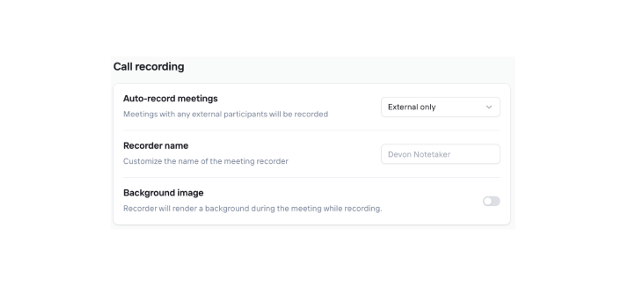 Call recording settings
