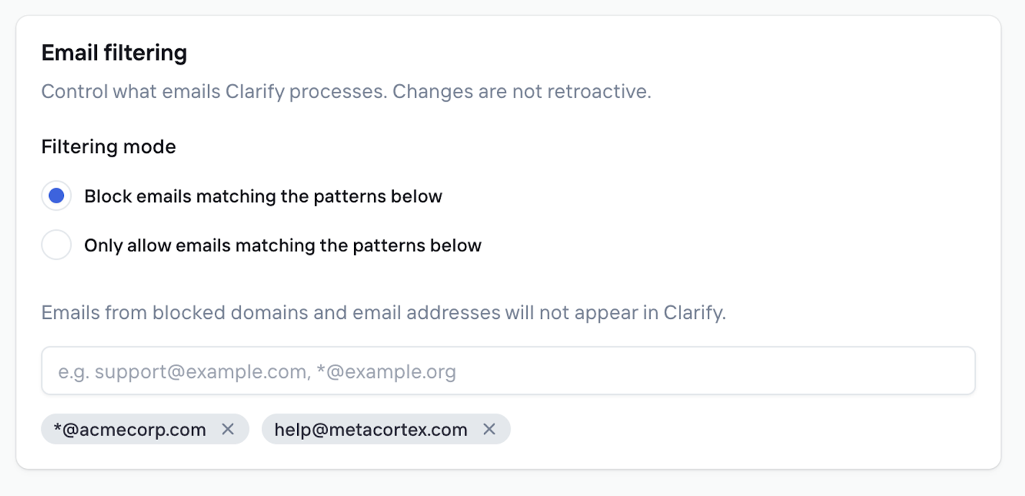Blocklist set-up screen