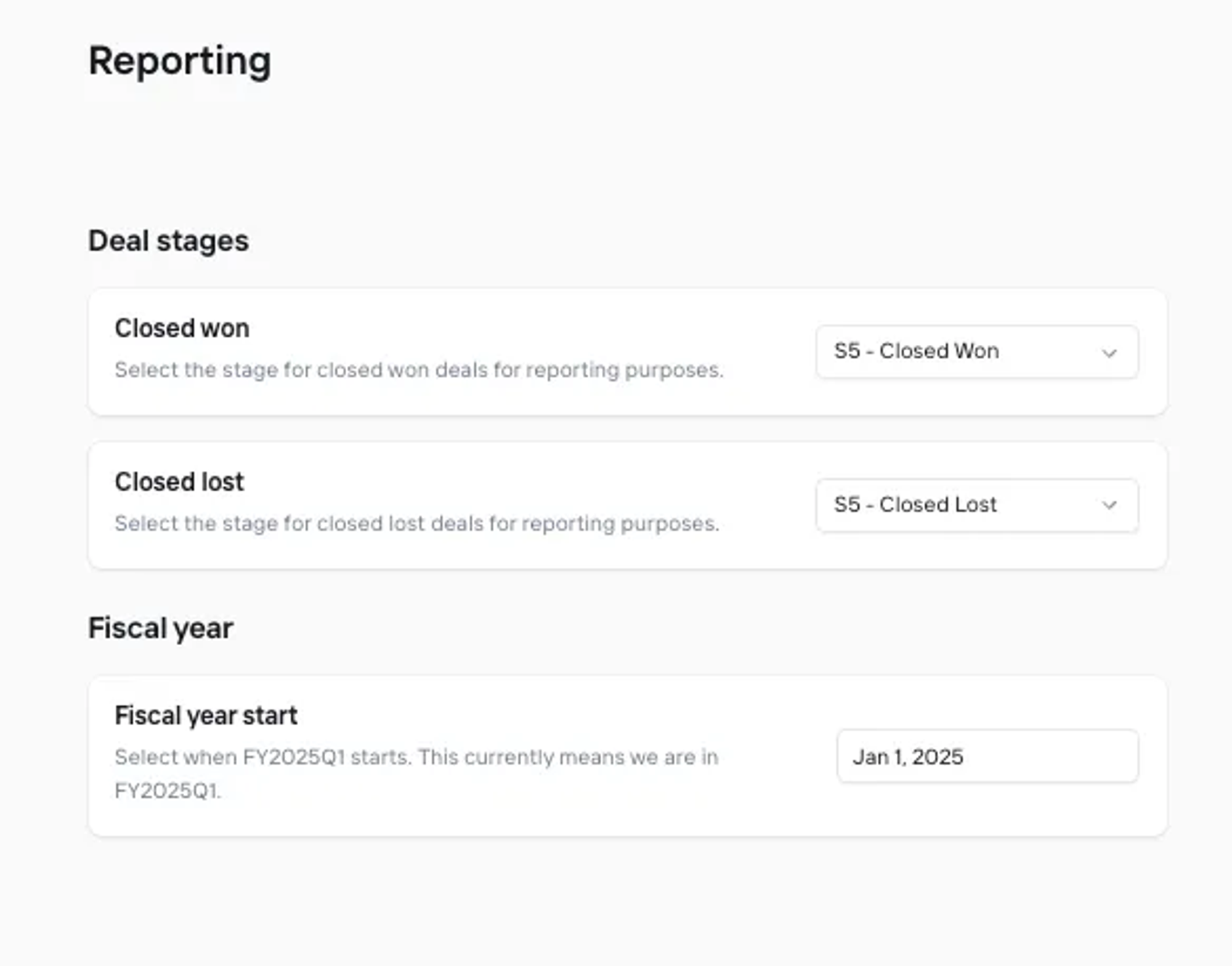 Reporting settings