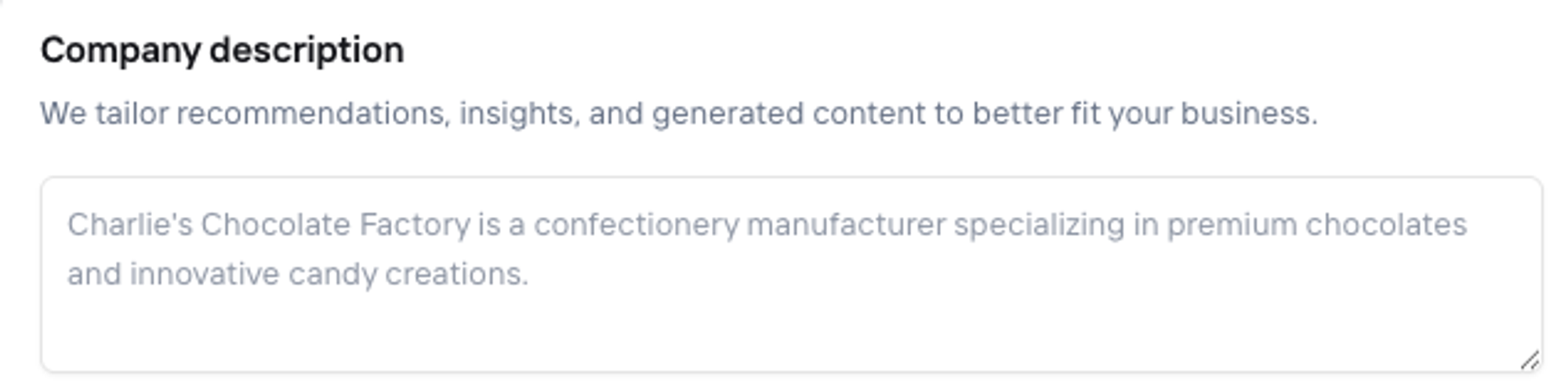 Company description setting