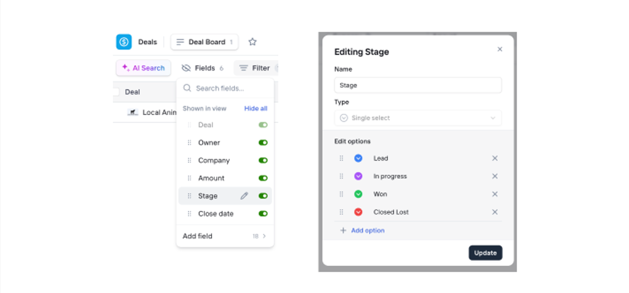 Edit deal stage