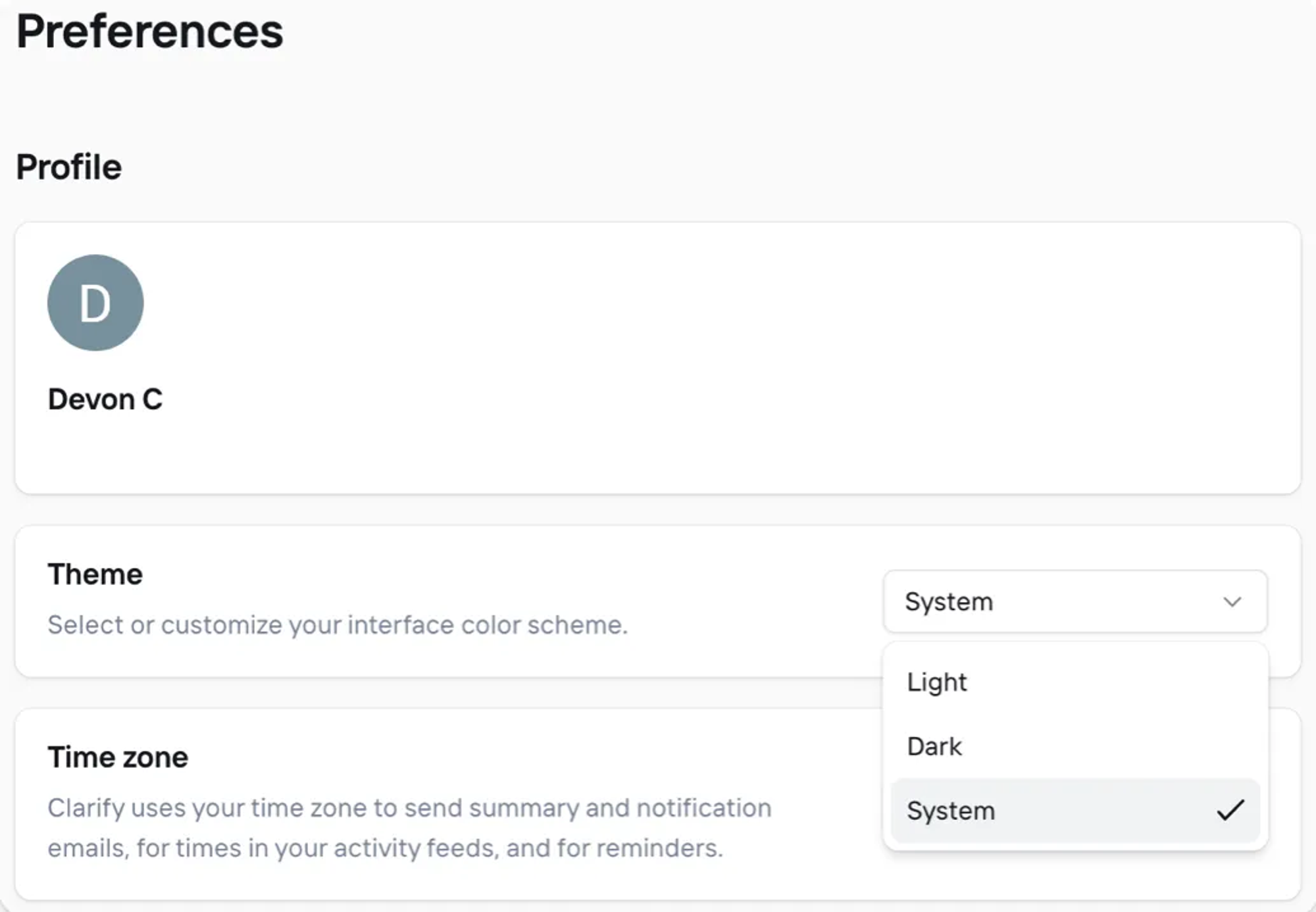 UI settings dark mode