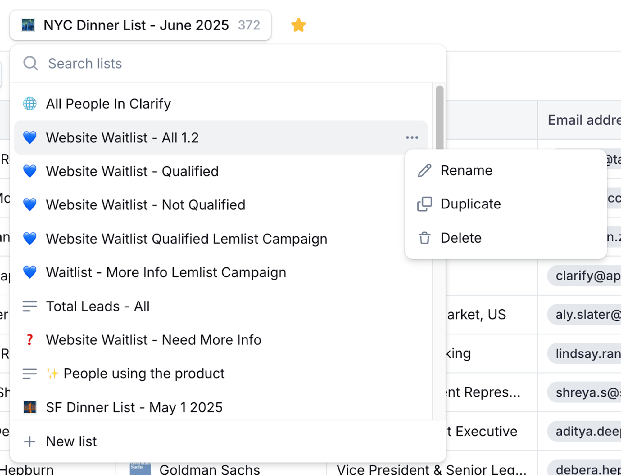 List rename duplicate delete