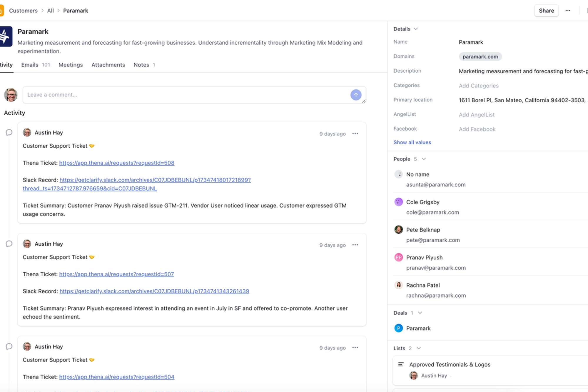 Example of detailed records page