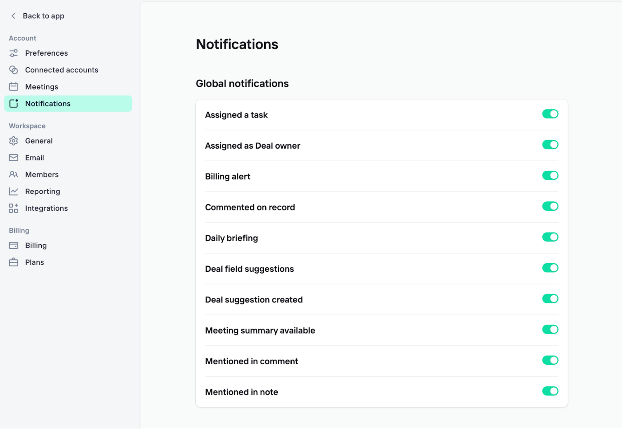 Notifications settings
