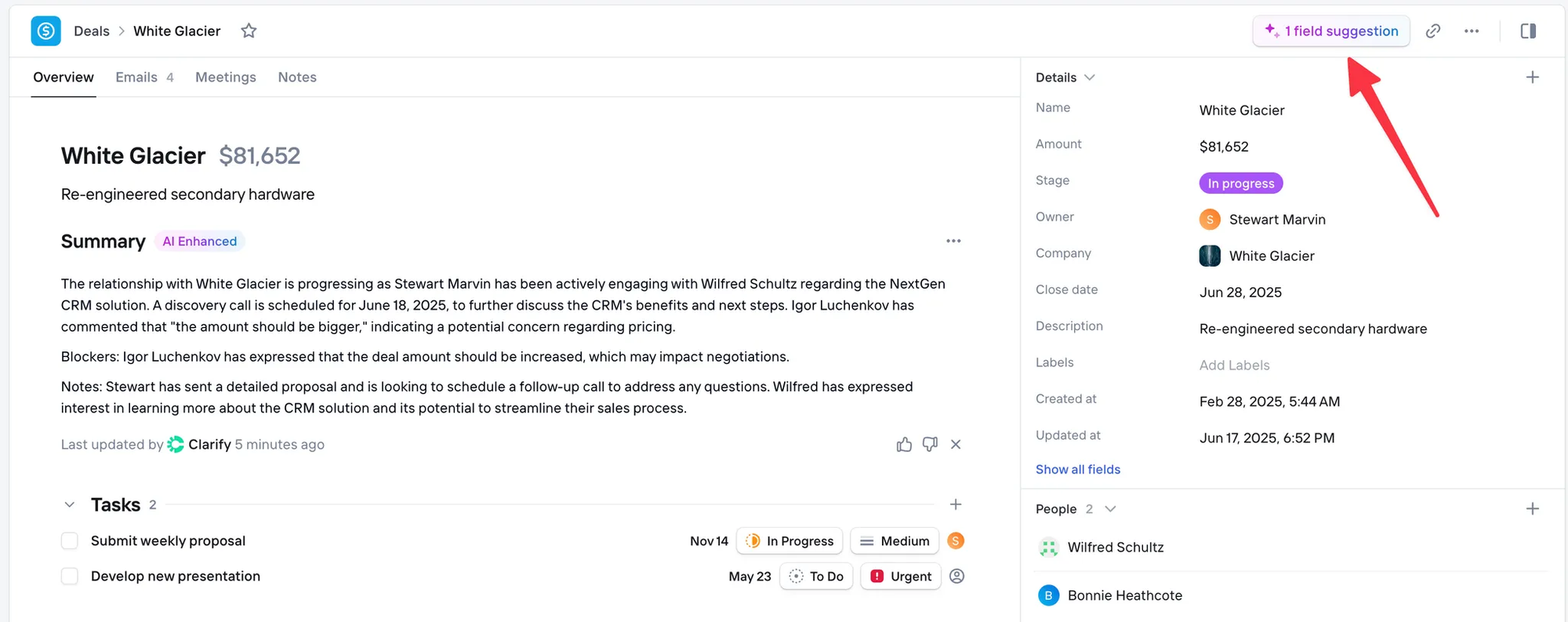 Deal field updates