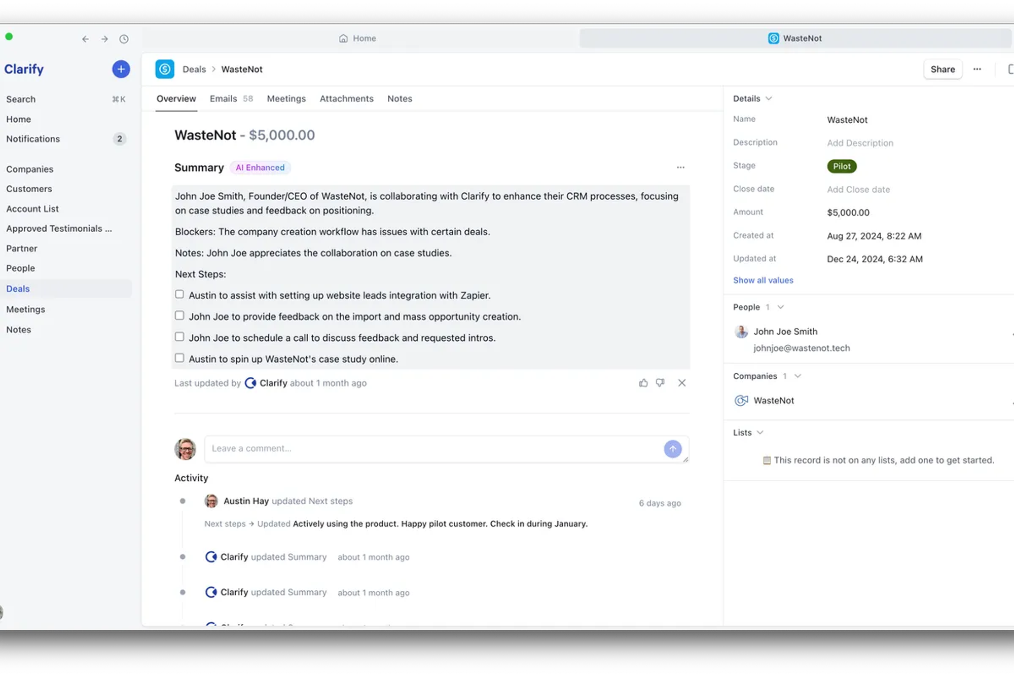 Example of automatic deal prep