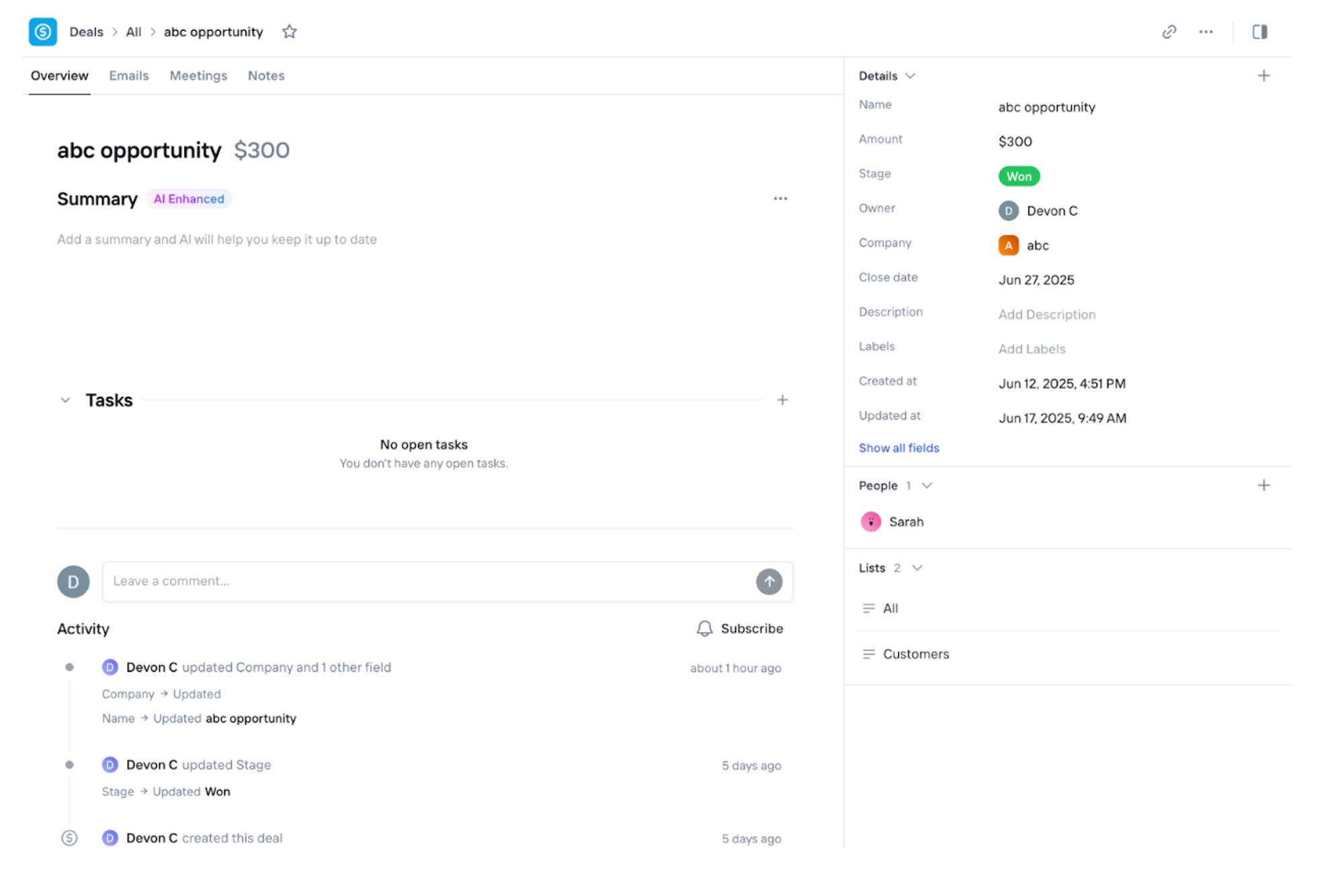 Deal record view