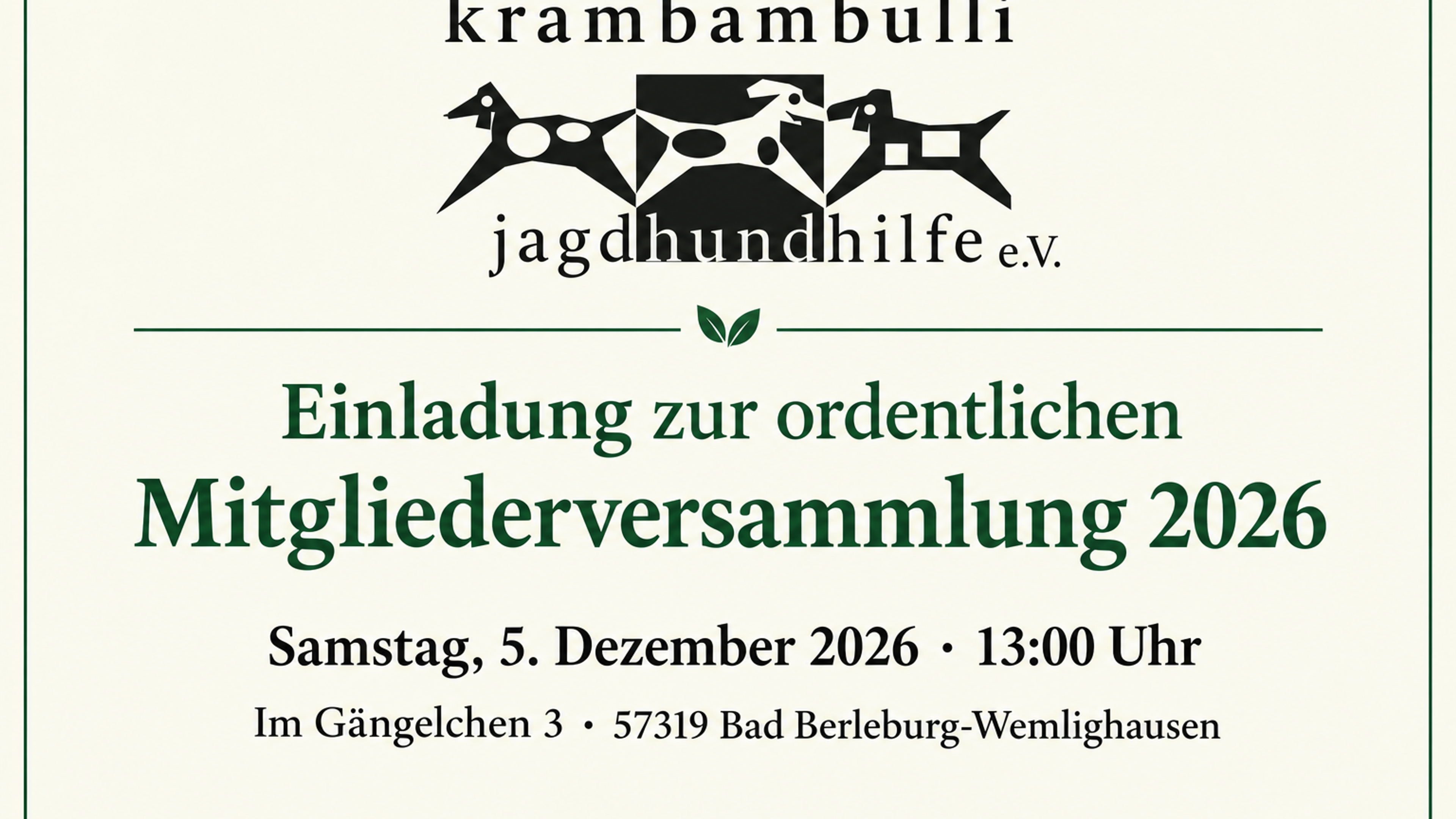 Mitgliederversammlung 2026 Krambambulli Jagdhundhlfe e.v.