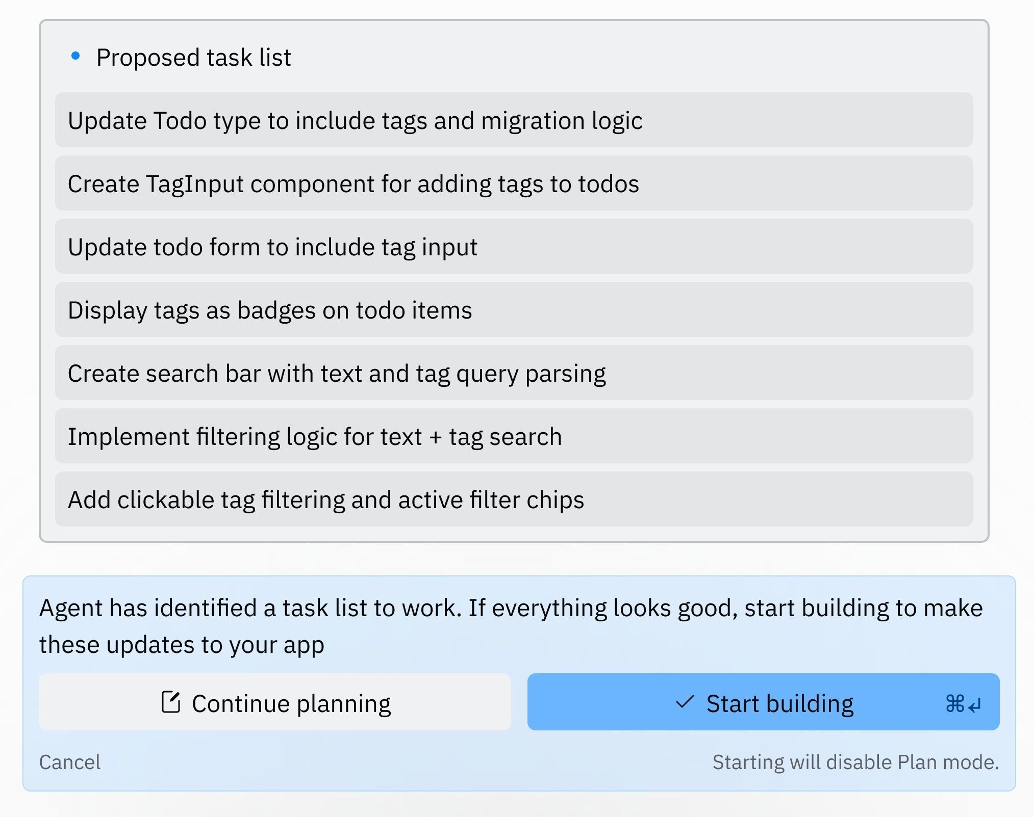 Switching from Plan Mode to Build Mode