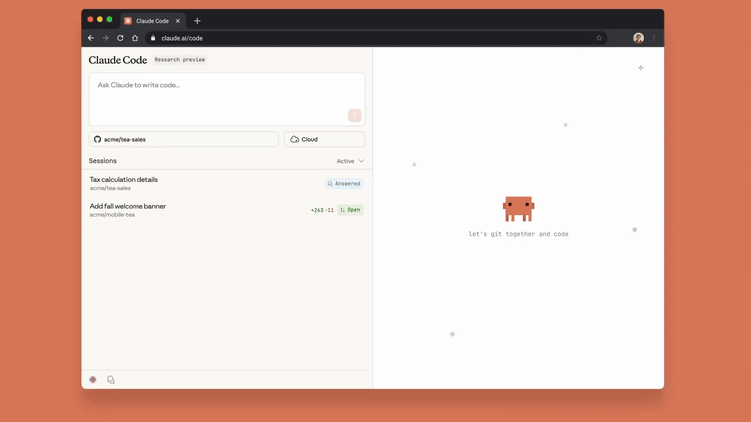 Claude Code's web app in action