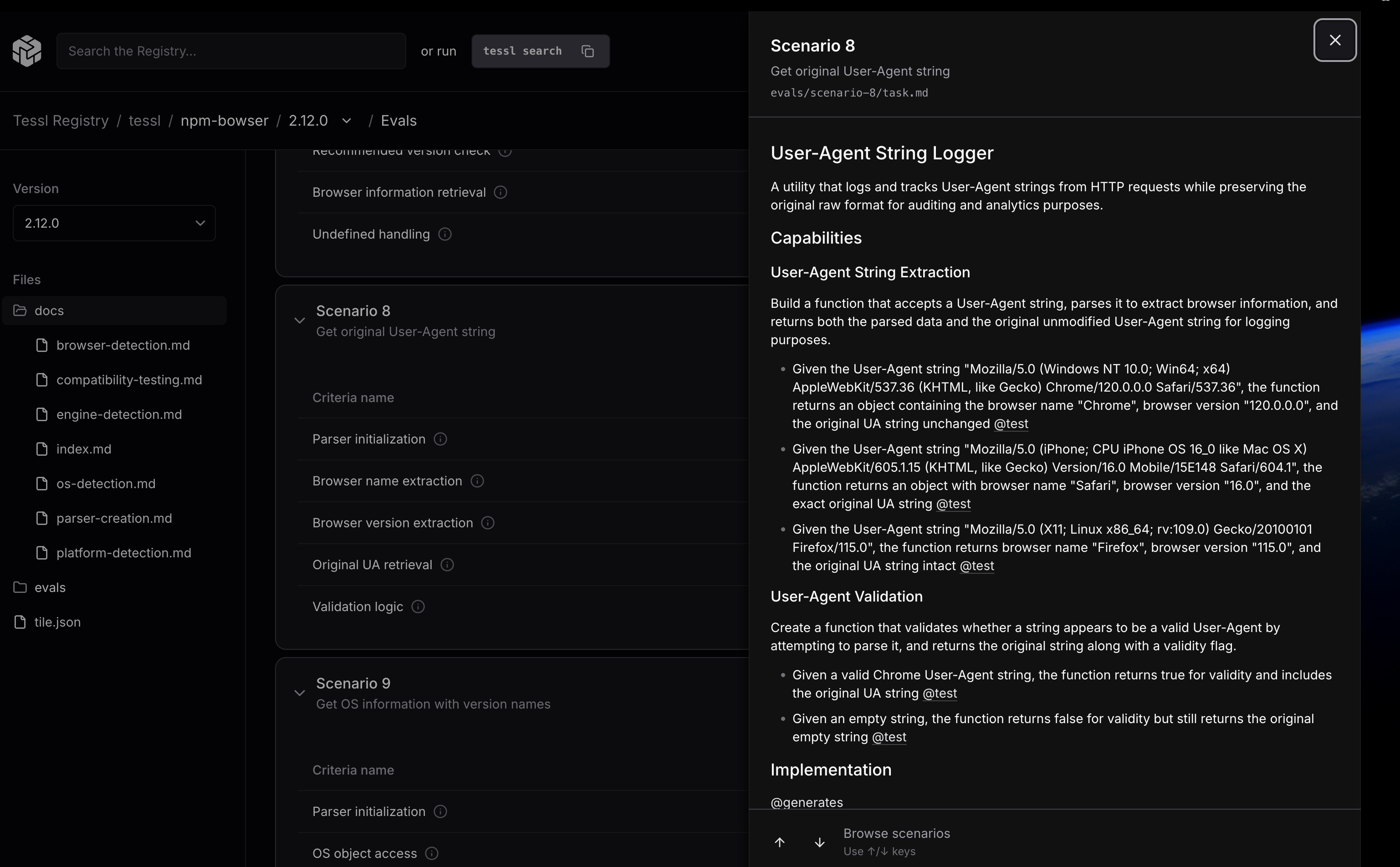 Clicking "Details" will result in displaying the detailed scenario being evaluated.