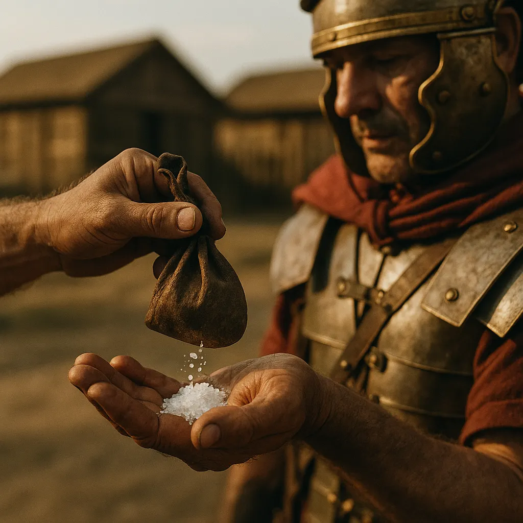 A photograph of a Roman soldier receiving his salary¹