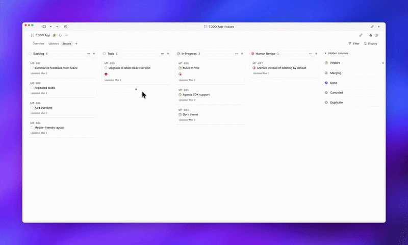 Symphony task flow across an issue tracker