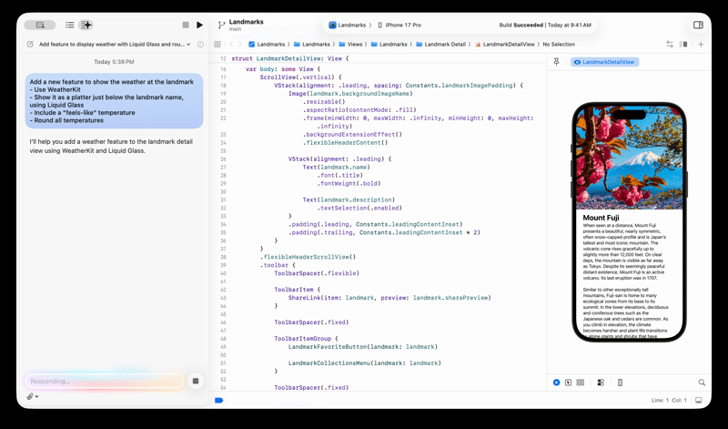 Claude at work inside Xcode