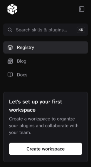View of the registry page where a Create workspace button is being discplayed.