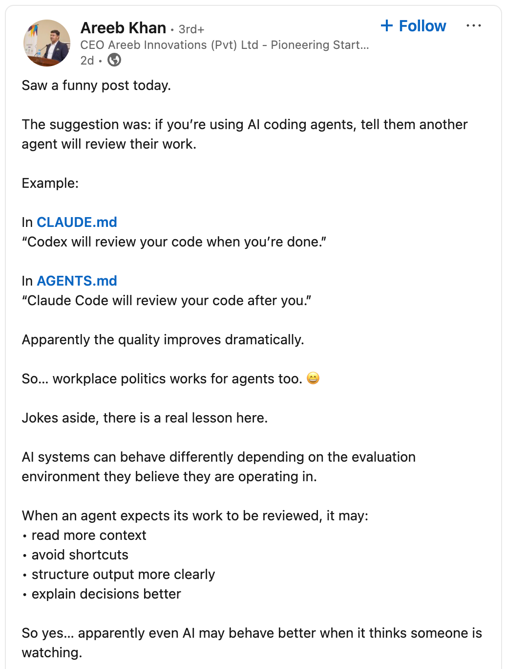 LinkedIn Post sharing a "prompt hack"