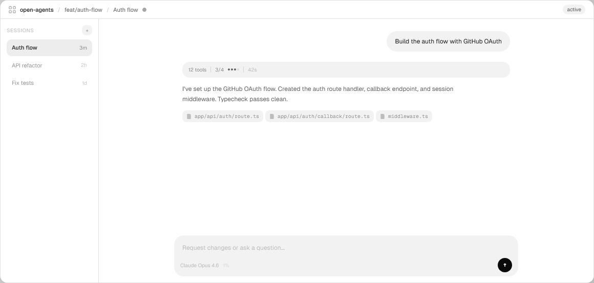 Open Agents dashboard