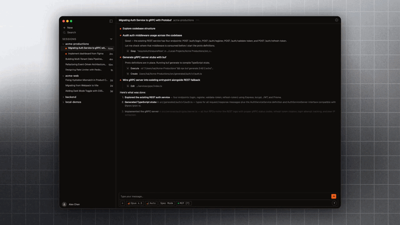 Factory's desktop app in action