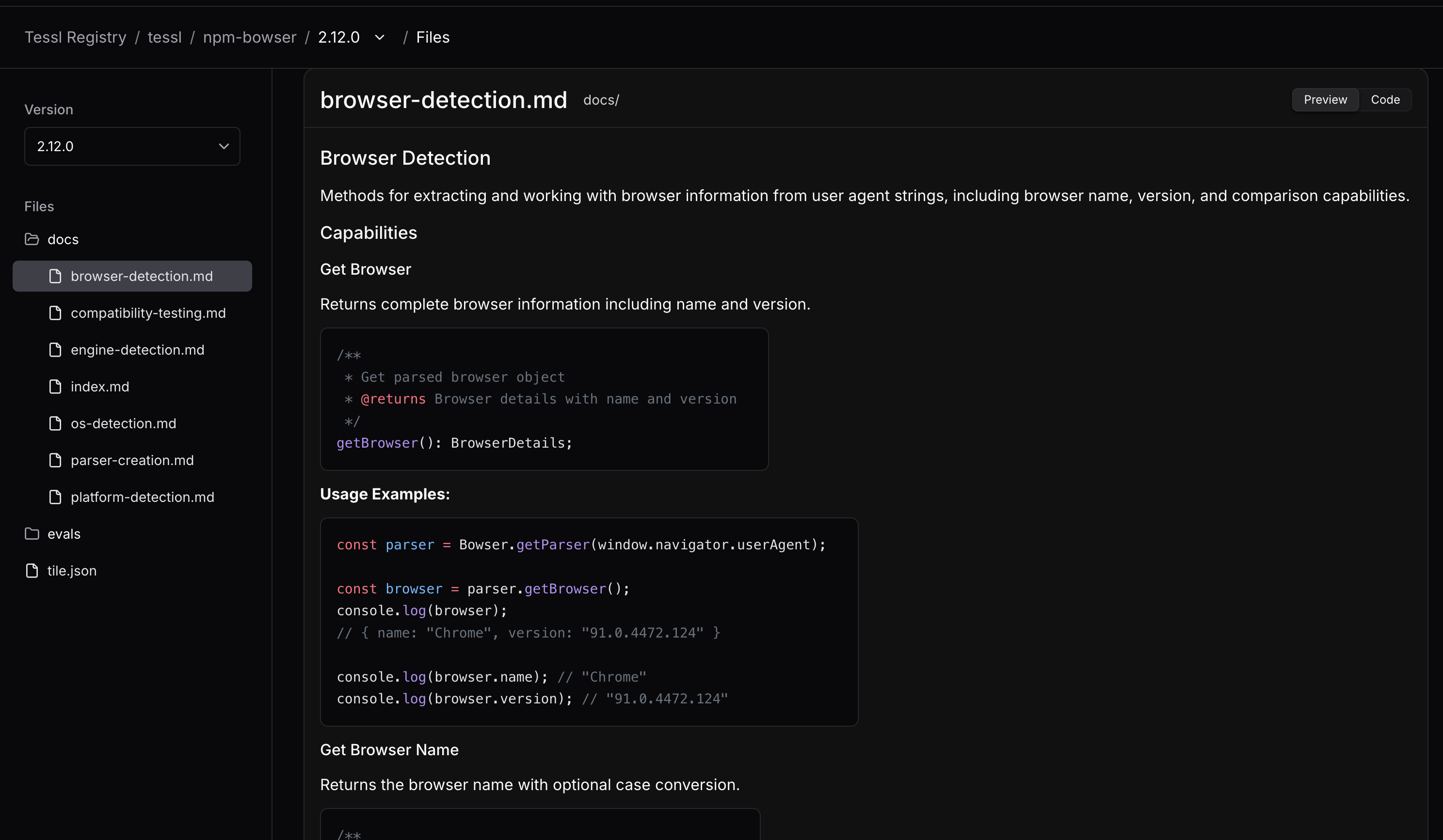 A tile can consist of documentation with code examples and descriptions.