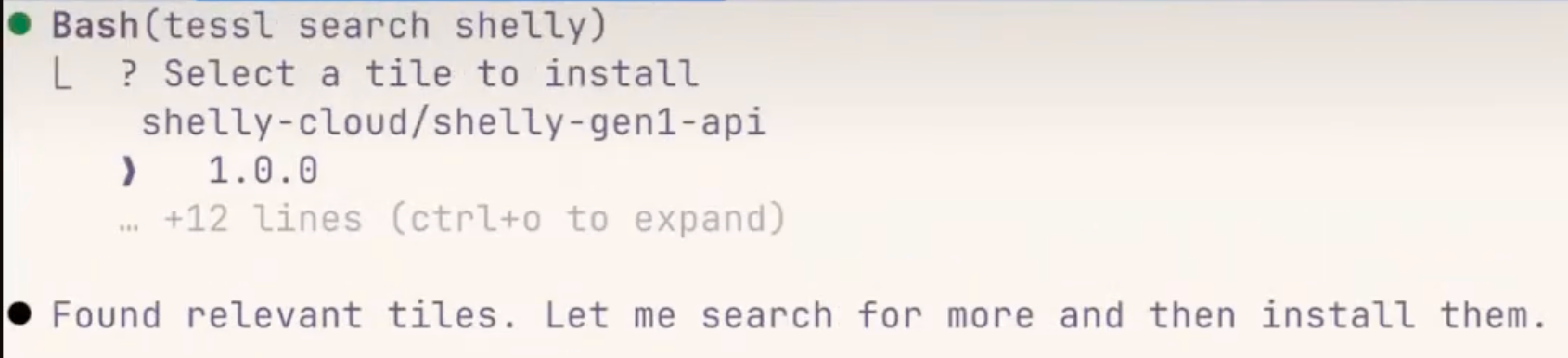 Bash command for tessl search shelly
