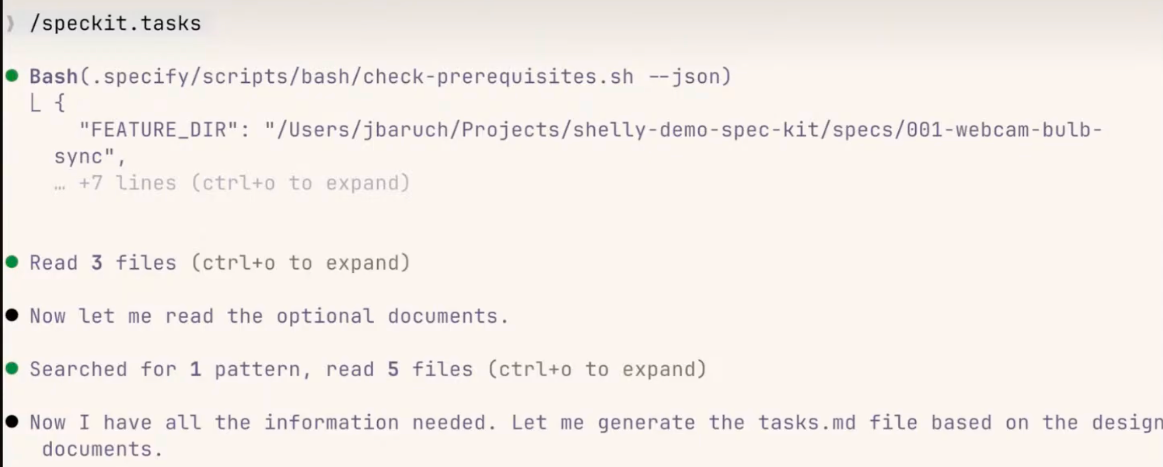 Spec-kit.tasks output on CLI