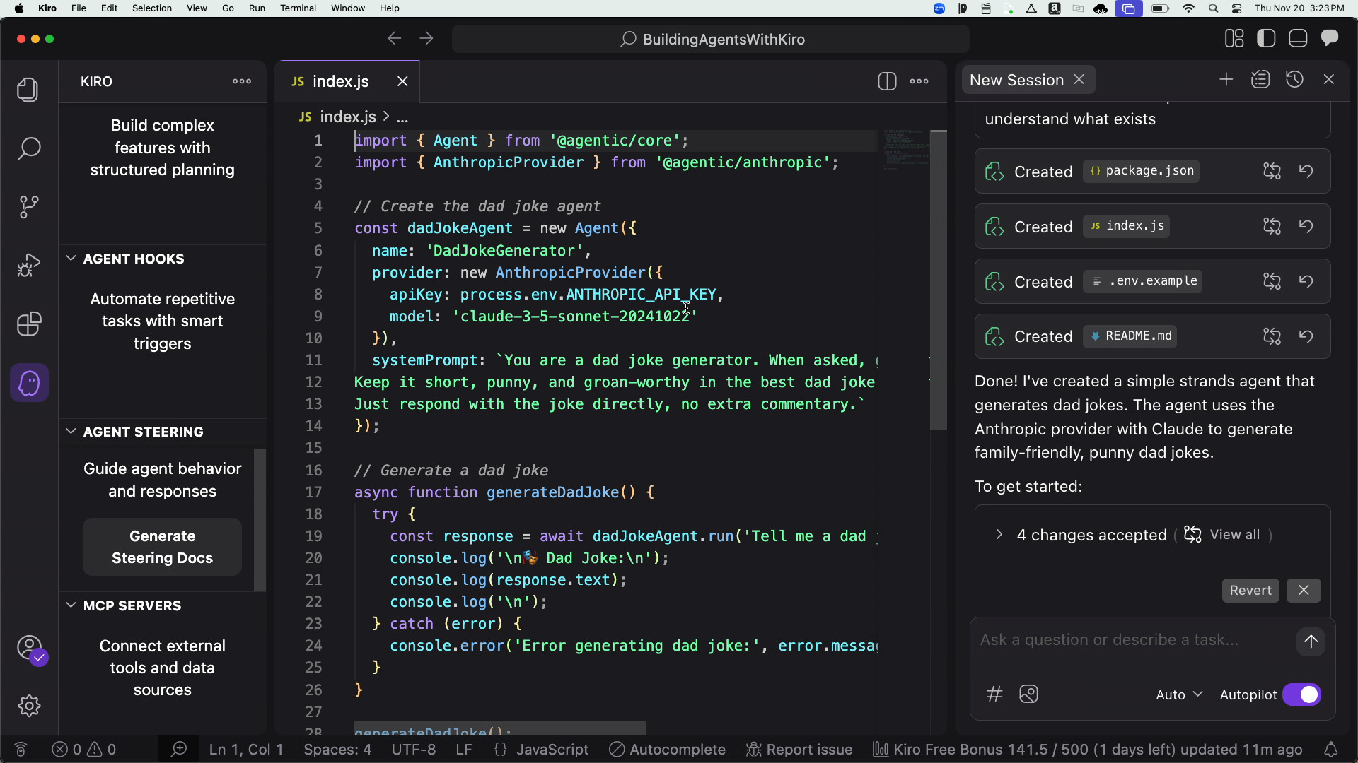 Hallucinated JavaScript code showing the wrong language output