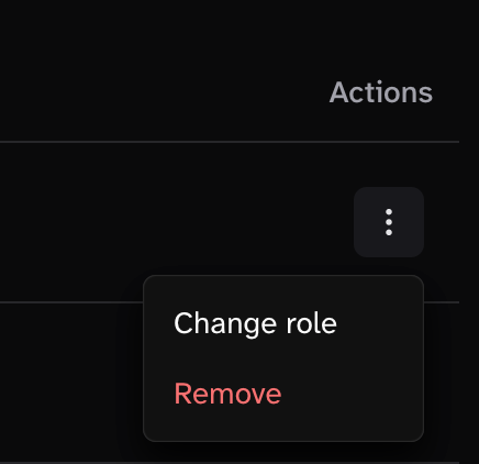 Expanding the options menu, which is three dots, next to each name yields a submenu with change role and remove