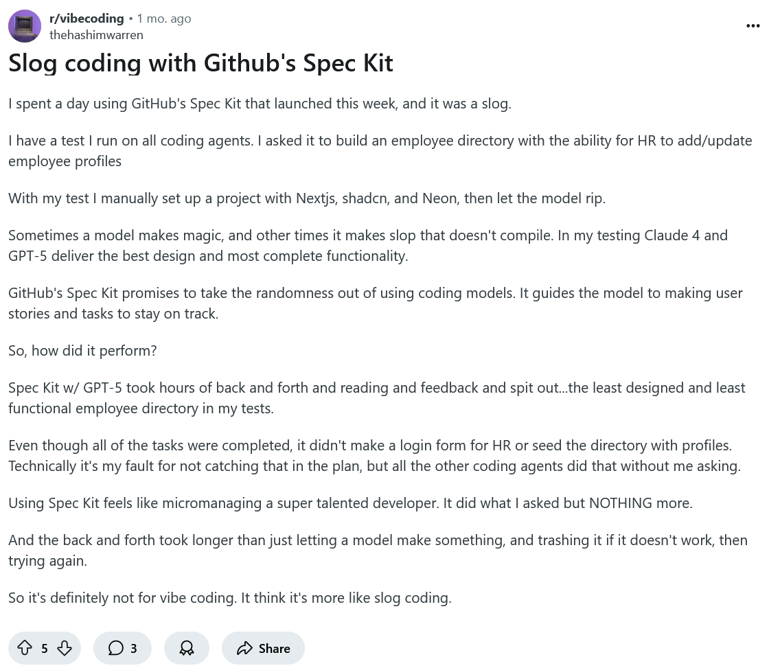 "Slog coding with GitHub's Spec Kit"