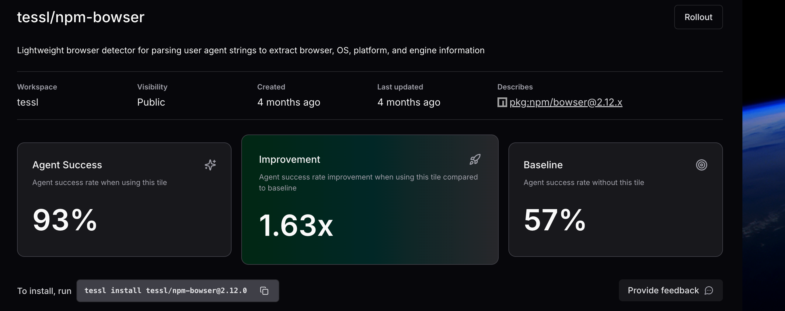 The tile evaluation will include information such as testing of the tile with/without tessl and indicate level of improvement.