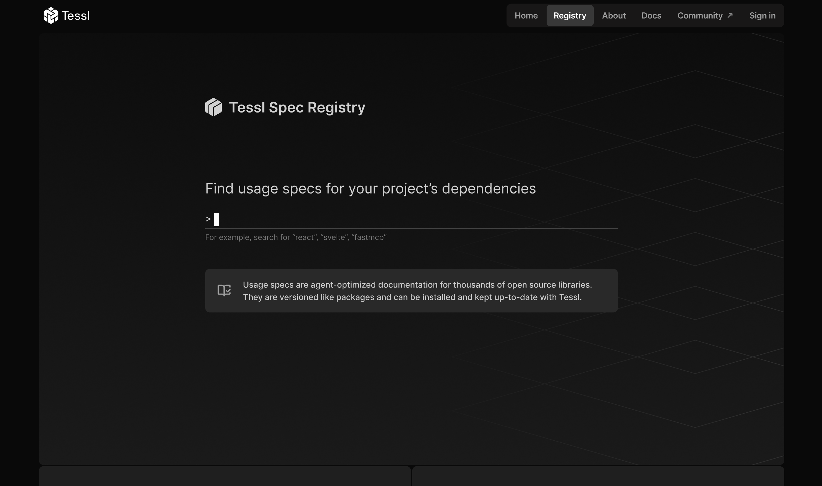 Image of the spec registry on the tessl website
