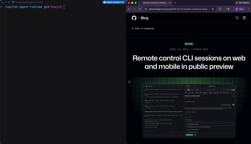 Setting up remote control in Copilot CLI