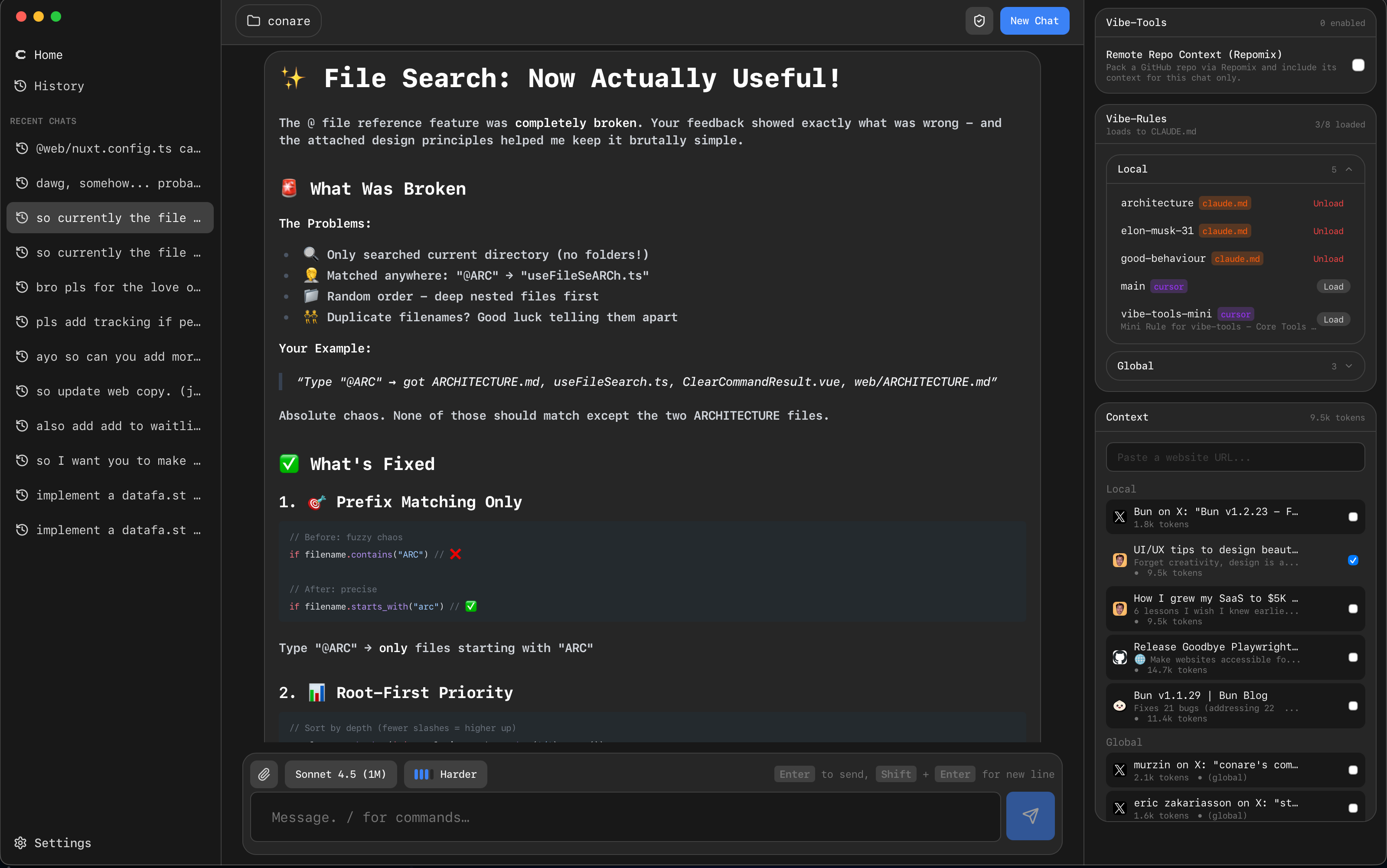 The Conare interface