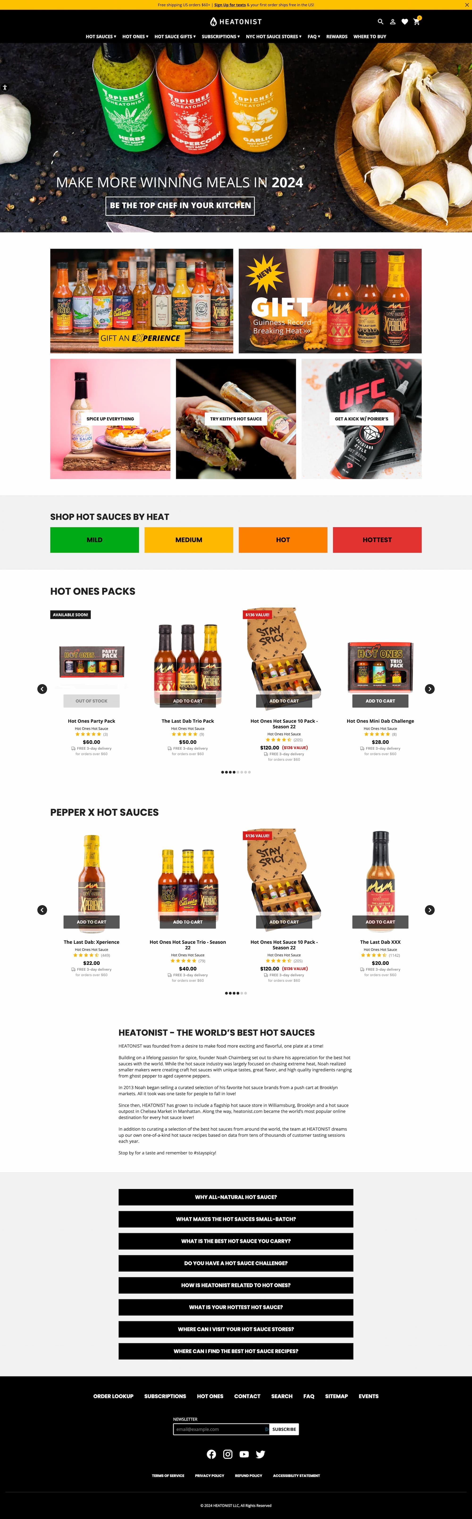 a screenshot of the website for heatonist hot sauces