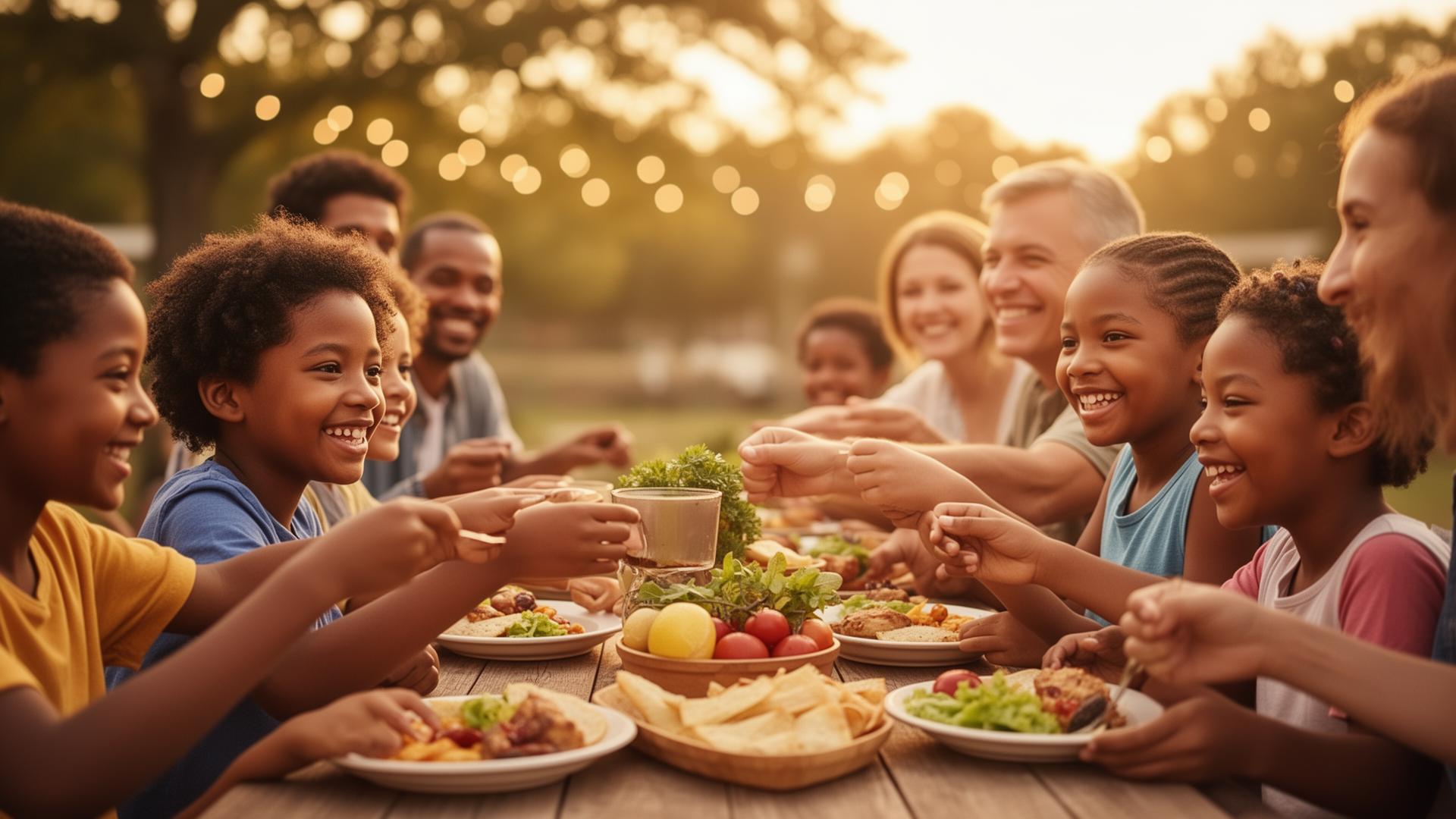 A community sharing a meal together