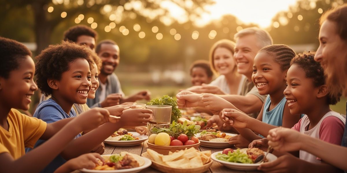 A community sharing a meal together